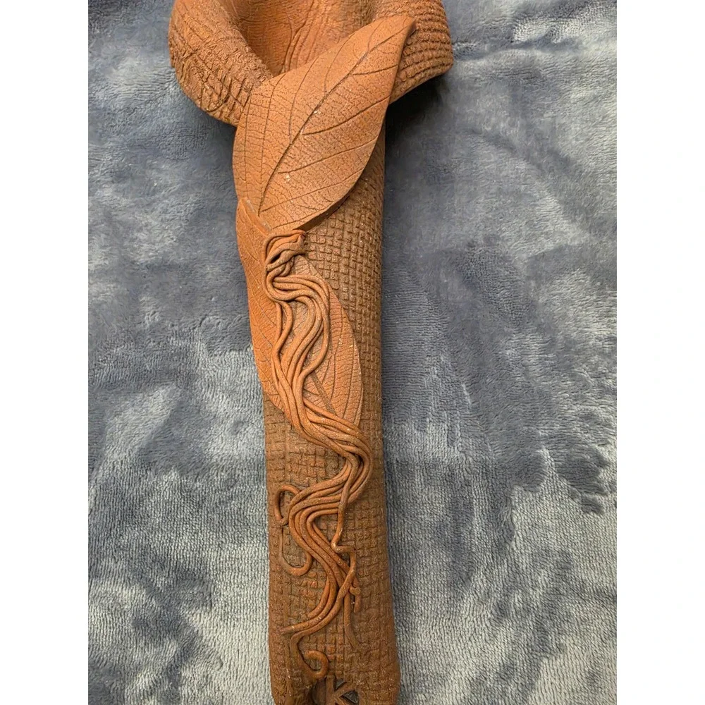 Studio Pottery Terracotta Calla Lily Wall Pocket Vase Signed K 12.5 Inch Art